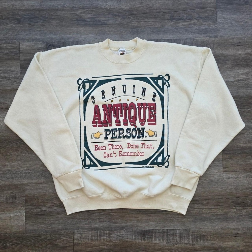 Vintage 90s Fruit of the Loom Antique Person Crewneck Sweatshirt Mens XL Cream